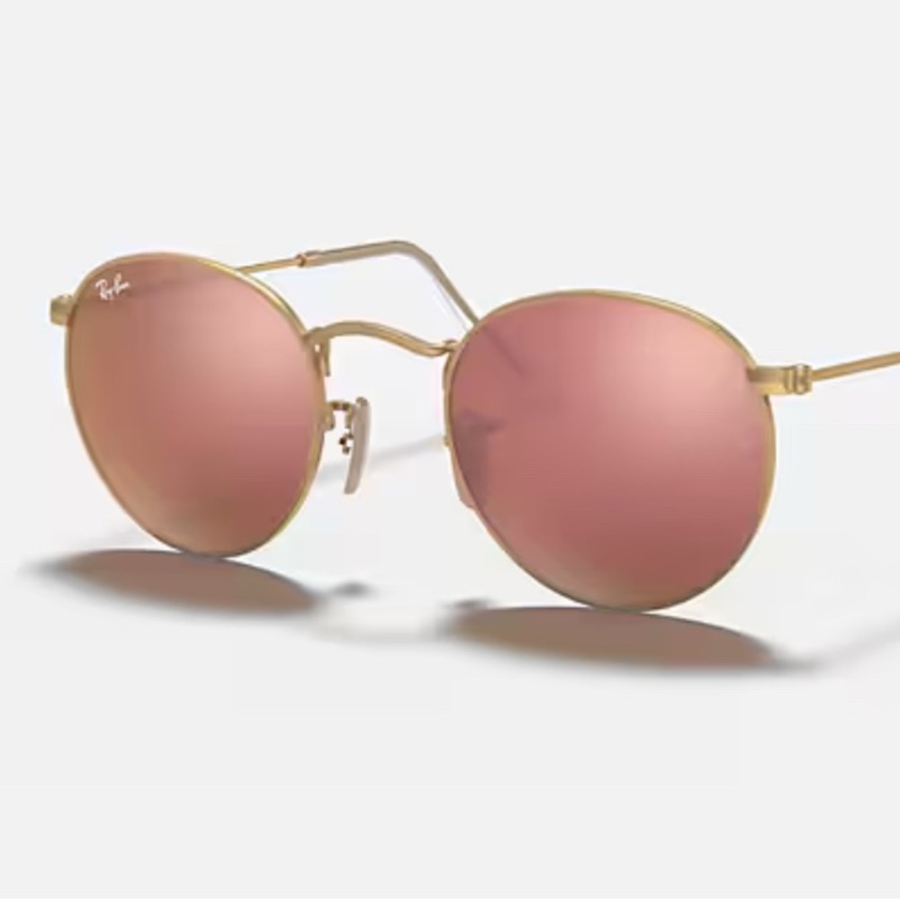 Ray-Ban ROUND FLASH LENSES Matte Gold Brown lenses